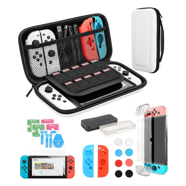 Funda Nintendo Switch OLED | 10 Ranuras Tarjeta | Accesorios Protector Pantalla | Blanco