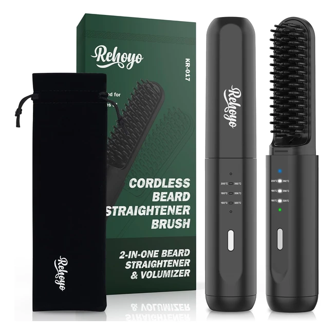 Rehoyo Cordless Beard Straightener Brush - 3 Temp Settings - AntiScald  AutoOff