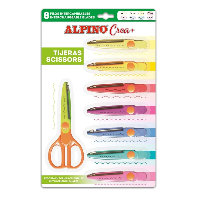 Tijeras Alpino Crea con 8 Recambios y 8 Tipos de Corte - Uso Escolar y Manualidades