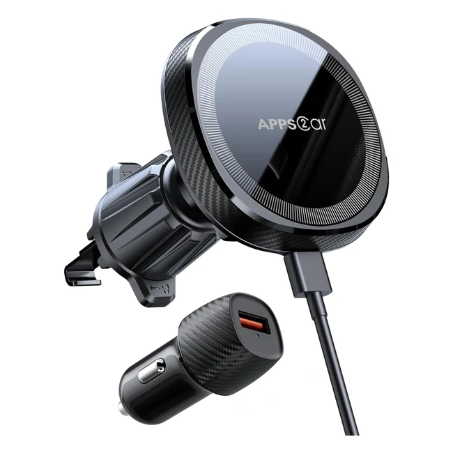 apps2car 15W Magnetic Wireless Car Charger for Magsafe - iPhone Car Mount Holder - 360 Rotation - Fast Charging - Compatible with iPhone 141312 Series