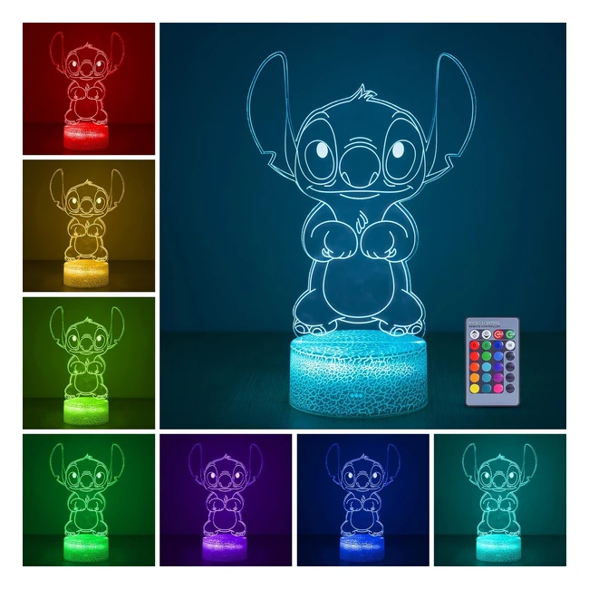 Luz Nocturna Stitch Lilo y Stitch con Control Remoto - 16 Colores 4 Modos