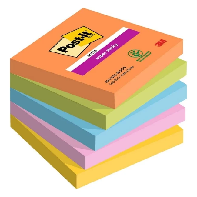 Post-it Super Sticky Boost Color - Paquete de 5 blocs 76x76 mm - Notas adhesivas