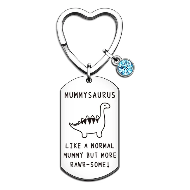Mummysaurus Keyring - Perfect Gift for Mum - Stainless Steel Heart Shape - Birthday Christmas Gifts