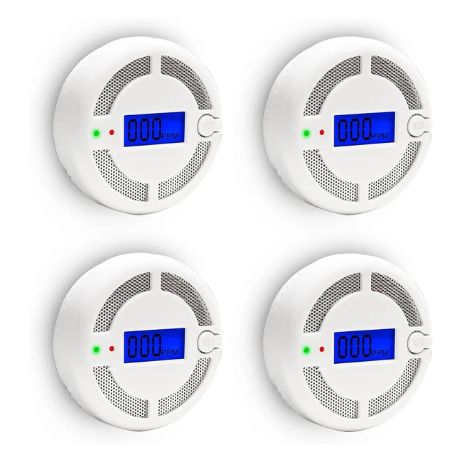 Mini CO Detector 4 Pack - Battery Powered w Digital Display  85dB Sound Warnin