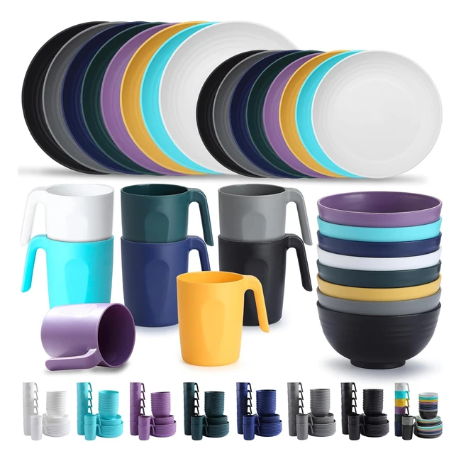 Set stoviglie plastica Kyraton 32 pezzi leggero infrangibile riutilizzabile BPA gratuito