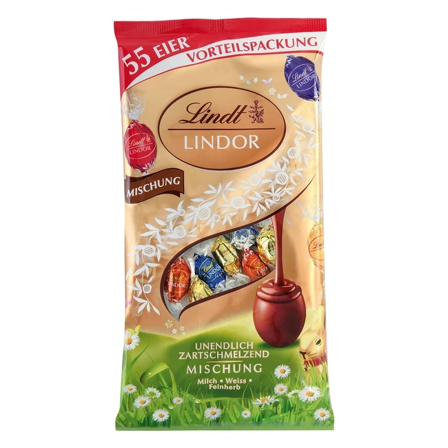 Lindt Schokolade Lindor Eier Mix 254 g - 55 x Lindor Eier - Milch, Wei & 45 Feinherb - Oster Schokolade
