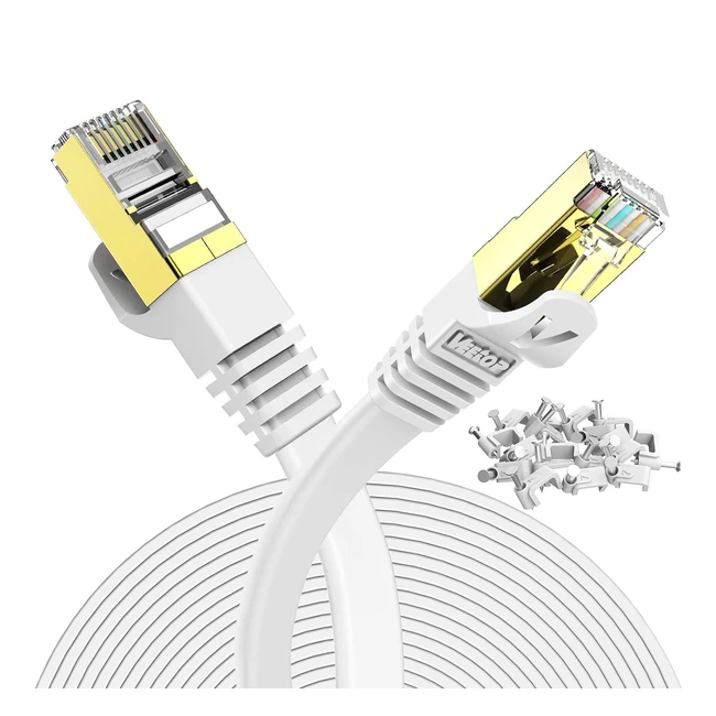 Veetop 5m164ft Flat Cat7 Ethernet Cable 10Gbps RJ45 Network Cable STP Shielded Gold Plated Connector