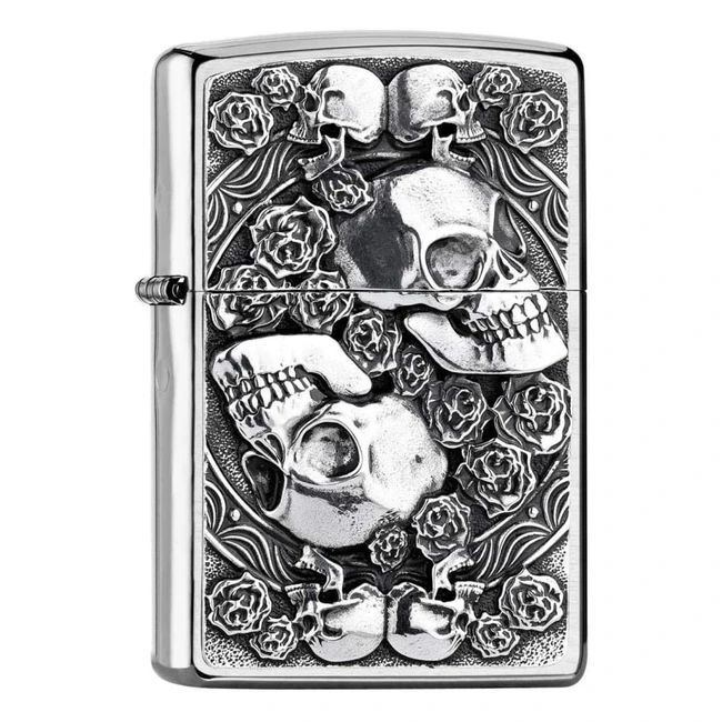 Mechero Zippo Colección 20192005891 Diseño Calavera y Rosas Plata