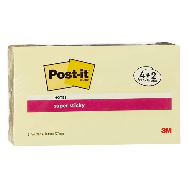 Post-it Super Sticky Notas Canary Yellow 76mm x 127mm 90 Hojas Bloc 4 Blocs Paqu