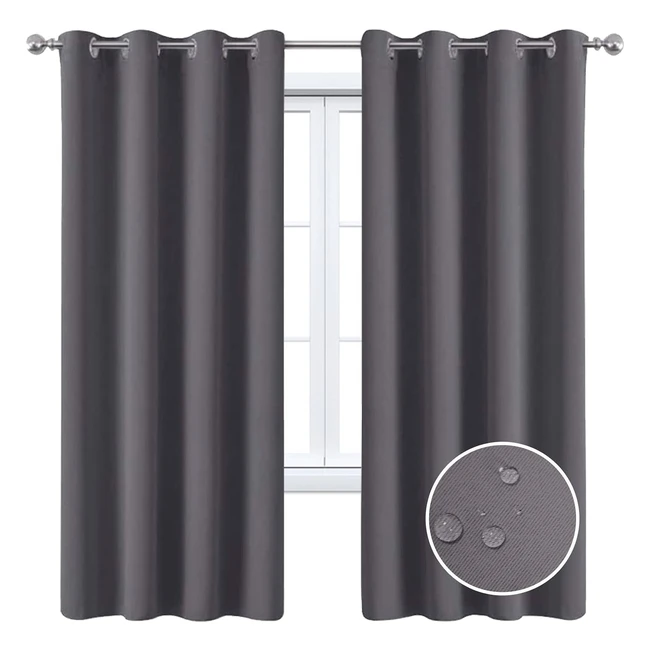 Maxijin Waterproof Blackout Curtains 2 Panels 66x72 Grey - Thermal Insulating Eyelets