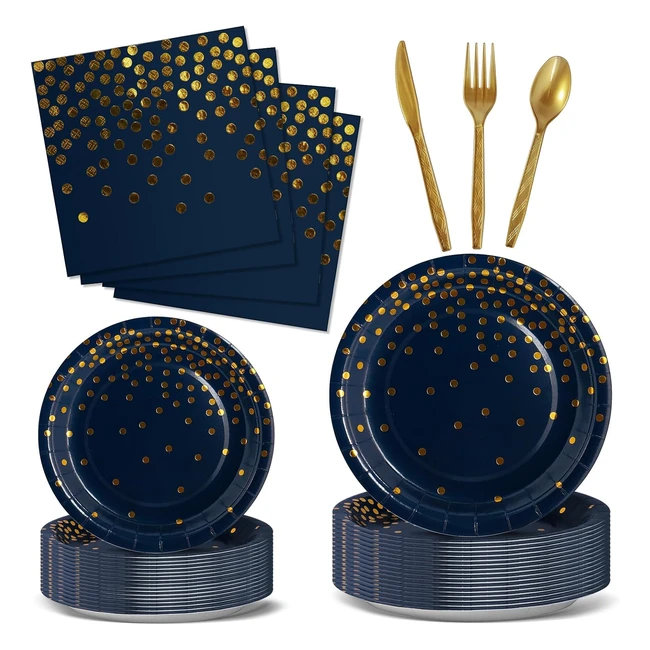 Ensemble Vaisselle Anniversaire Fille 144 pices Bleu Marine Or - Kit Complet p