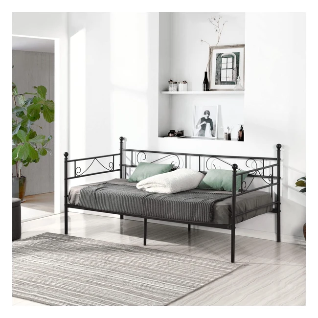 Cadre de lit en métal Fétines - Canapé-lit en fer forgé - Lit simple sans sommier - 90x200cm - Noir