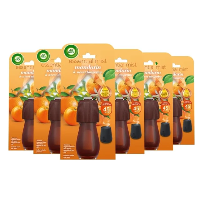 Air Wick Essential Mist Refills - Long Lasting Fragrance - Mandarin Sweet Orange - 6 Refills - Lasts up to 270 Days