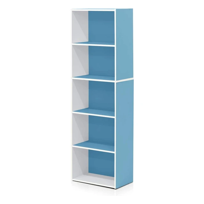 Furinno LUDER 5-Tier Reversible Color Open Shelf Bookcase - White/Light Blue - 11055WHLBL - Stylish Design & Easy Assembly