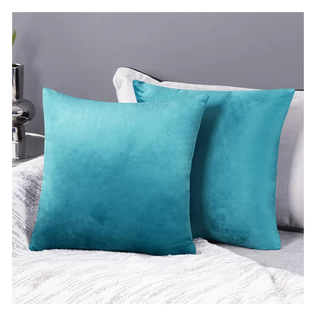 Deconovo Set of 2 Crushed Velvet Cushion Covers 50x50cm Turquoise