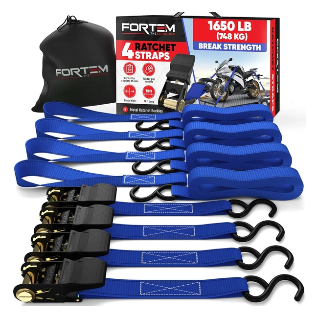 Fortem Ratchet Tie Down Straps 4x 46m Securing Straps 4x Soft Loops 748kg Break Strength