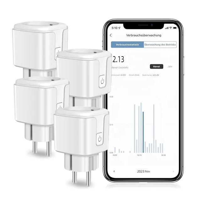 Flintronic Enchufe Inteligente 4pcs WiFi Mini Smart Plug - Programar Encendido/Apagado - Control Remoto y Voz - Protección Sobrecarga - Compatible con Alexa y Google Home
