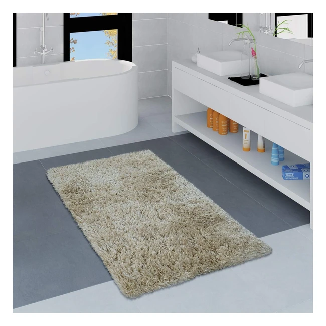 Paco Home Badezimmerteppich Badematte Waschbar Rutschfest Modern 80x150cm Beige