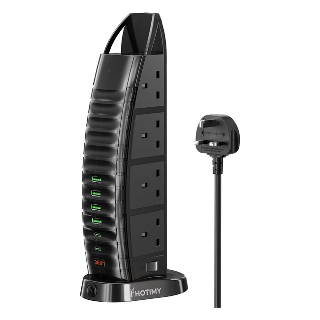 Tower Extension Lead with USB Slots 2m 8 Way Outlets Multi Plug Extension