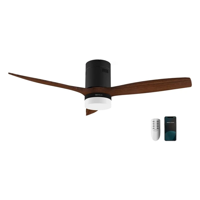Cecotec Ventilateur de Plafond EnergySilence Aero 5600 Noir Aqua Connect 40W 52 avec 3 Lames Télécommande IP44