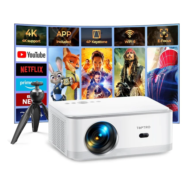 Android TV Electric FocusProjector 4K 500ANSI WiFi 6 Bluetooth Video Projector TopTro Full HD 1080P Portable Projector