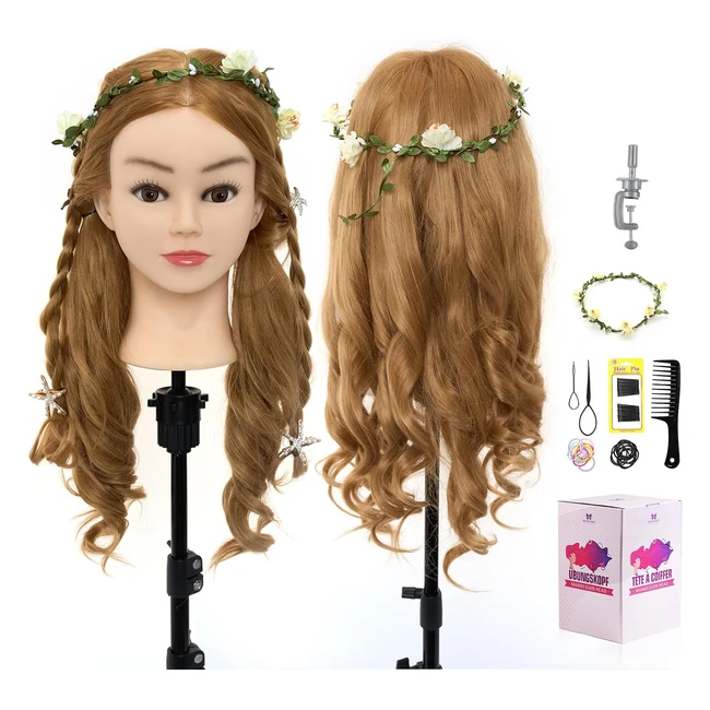 Neverland Beauty 26 Inch 60 Real Human Hair Training Head Hairdressing Mannequin with Clamp Holder - DIY Hair Styling Tools
