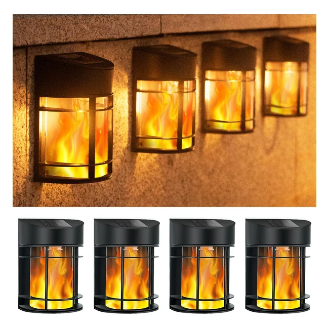 btfarm 4 pack solar flame lights outdoor garden solar fence lights retro led wall lights #BTFARM #SolarFlameLights #OutdoorLights