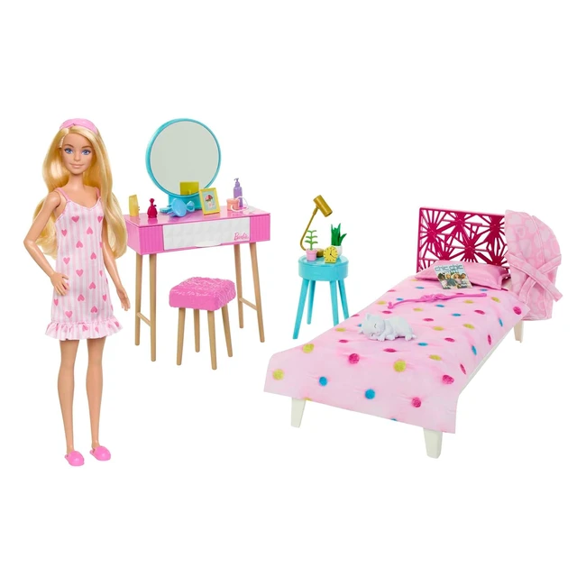 Barbie Bedroom Playset HPT55 - Includes Doll, Furniture & 20 Accessories