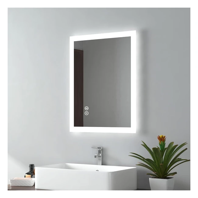 emke 450 x 600 mm Illuminated Backlit LED Bathroom Mirror with Bluetooth - Wall Mounted Multifunction Vanity Mirror - Shaver Socket & Demister Pad