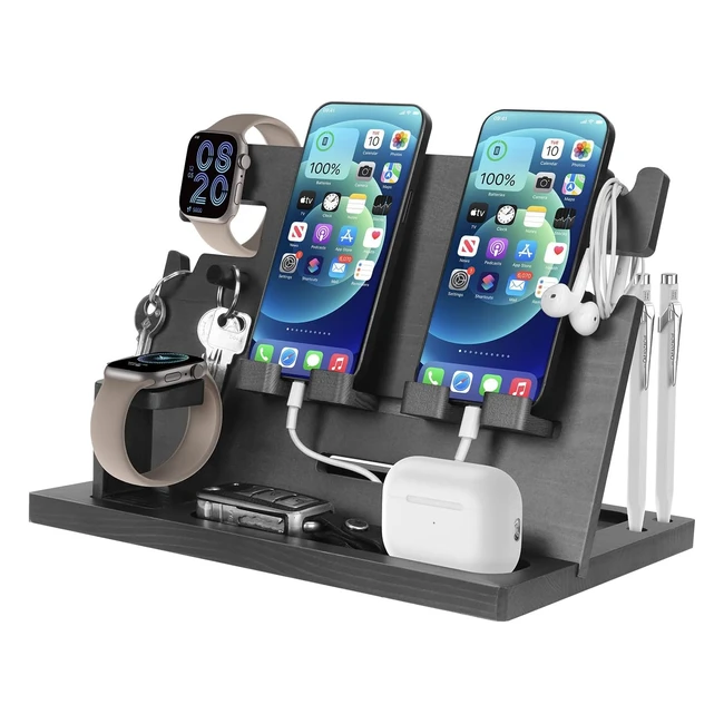 Docking Station Legno Smartphone Supporto Portafoglio Orologio - Regalo Compleanno Uomo