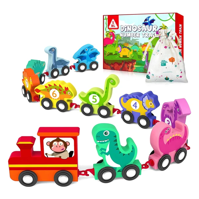 Wooden Dinosaur Train Set for 2-4 Year Olds  Montessori Educational Toy  Birth