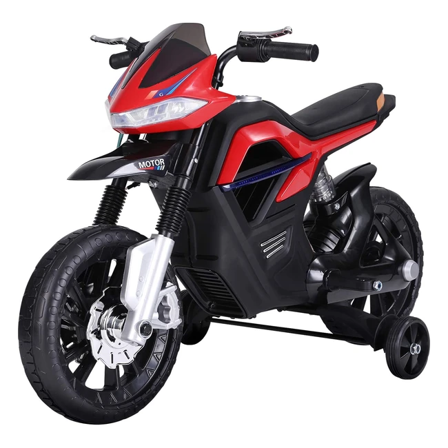 Homcom Elektro-Motorrad für Kinder ab 3 Jahren Licht Musik MP3 Elektrofahrzeug mit Trainingsrädern max. 3 km/h Metall Kunststoff