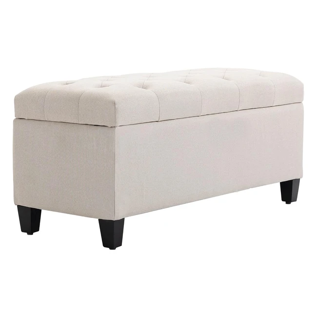 Homcom Sitzbank mit Stauraum Truhenbank Flur Schlafzimmer Wohnzimmer Leinenoptik Polyester Gummibaum Creme Weiß 100 x 40 x 44 cm