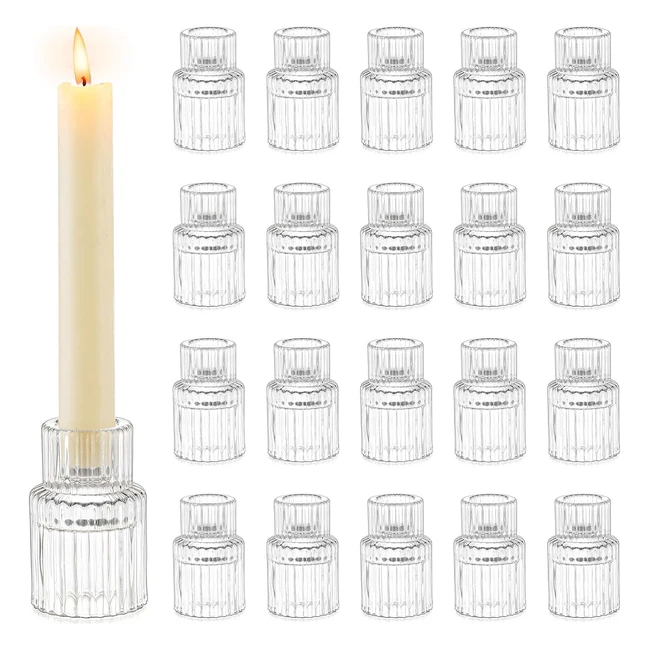 Romadedi Glass Candle Holder 20pcs Clear Small Tapered Wedding Christmas Decor Bulk