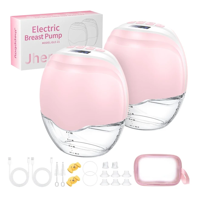 Jheppbay Double Electric Breast Pump 12 Levels 3 Modes Handsfree Painless Low Noise BPA Free Pink