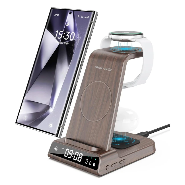 Samsung Wireless Charger Station with Clock for Galaxy S24 Ultra Flip 5S23 Ultra - 3 in 1 Charger
