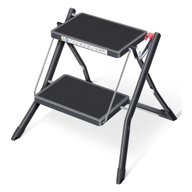 Kingrack Step Ladder Double Side Folding 2 Step Portable Ladder - Black