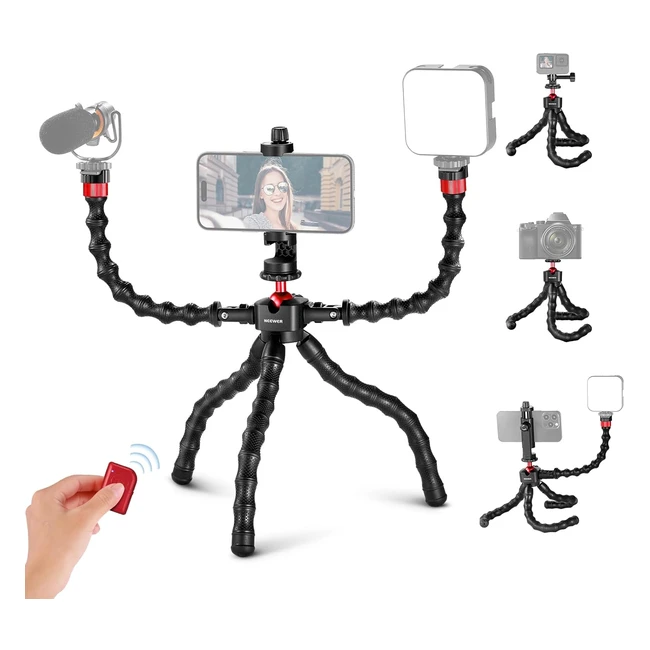 Neewer T91 Trípode Flexible con Dos Brazos Mágicos Mini Trípode Viaje con Obturador Clamp Móvil Soporte para Cámara Acción Compatible con GoPro Hero 12 iPhone 15 14 Pro Max Sony A7C MX Carga 2kg