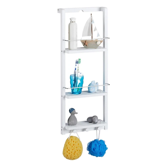 Mensole Bagno Relaxdays HLP 70x285x105 cm Bianco - 3 Ripiani, Gancio Senza Trapano