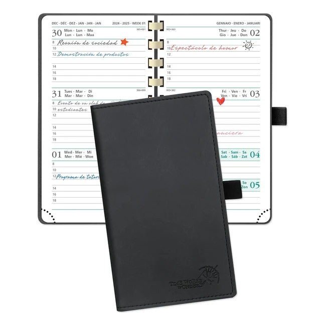 Agenda 2024 Semana Vista A6 - Poprun - Planificador Semanal - Cuero Vegano - FSC Negro