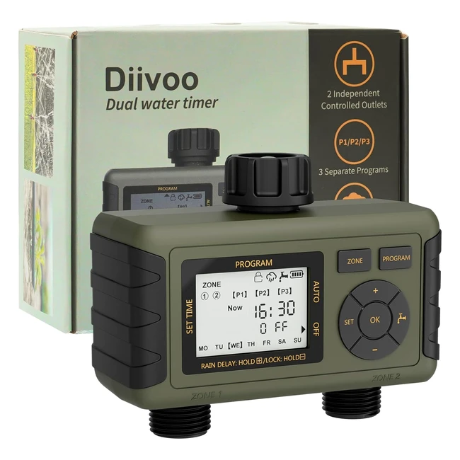 Diivoo Programador de Riego 2 Salidas Automático Temporizador de Jardín