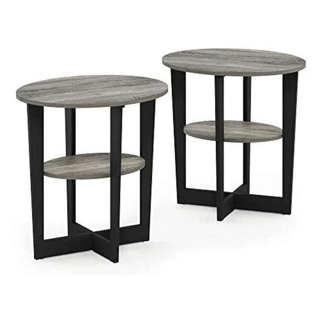 Furinno 215019GYWBK Coffee Table 2Pack French Oak GreyBlack - Stylish Design Op
