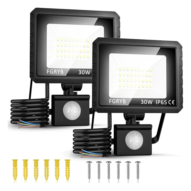 2pcs Security Lights Outdoor Motion Sensor 30W PIR LED Floodlight - Energy Savin
