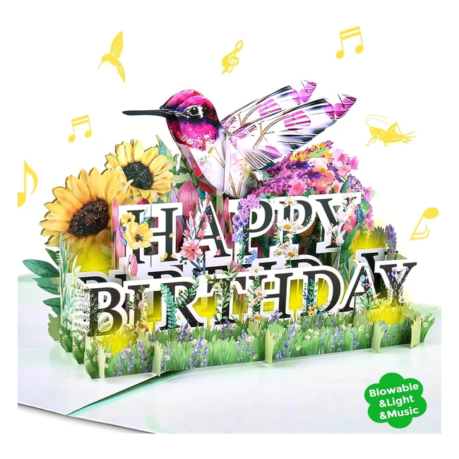 Fitmite Birthday Cards Music Lights Blowable Candle Pop Up - Get Well Soon Thank