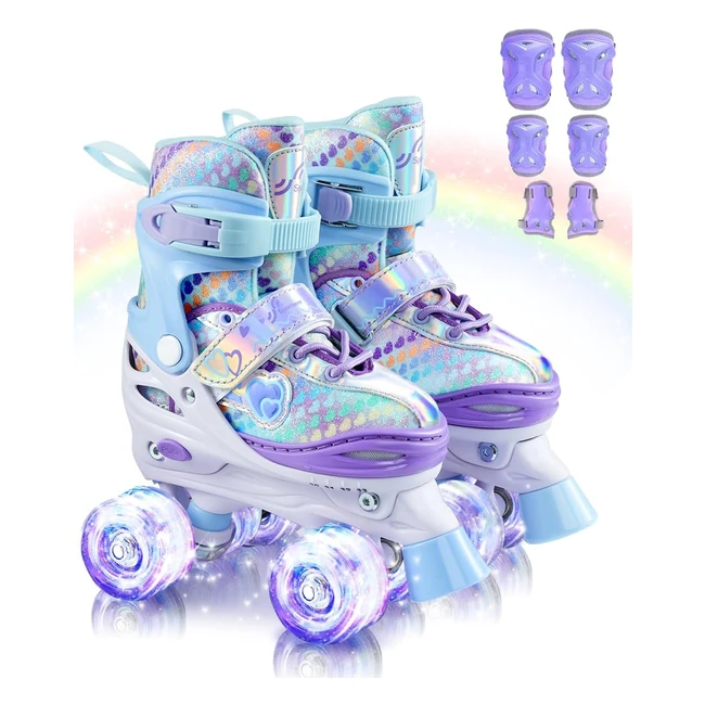 Pattini a Rotelle Sportneer per Bambini Regolabili con 4 LED Ruote - Set Protett