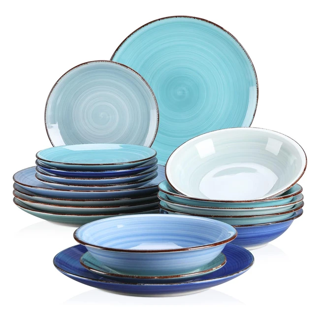 Vancasso Juego de Vajilla Completo 18 Piezas - Pintado a Mano - Retro y Elegante