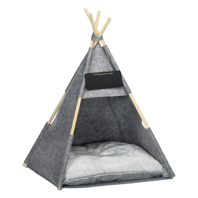 PawHut Haustierzelt Katzenhaus Hundezelt Katzenbett Katzenzelt mit weicher Kissen Plüsch Filz maschinenwaschbar grau 58 x 58 x 80 cm