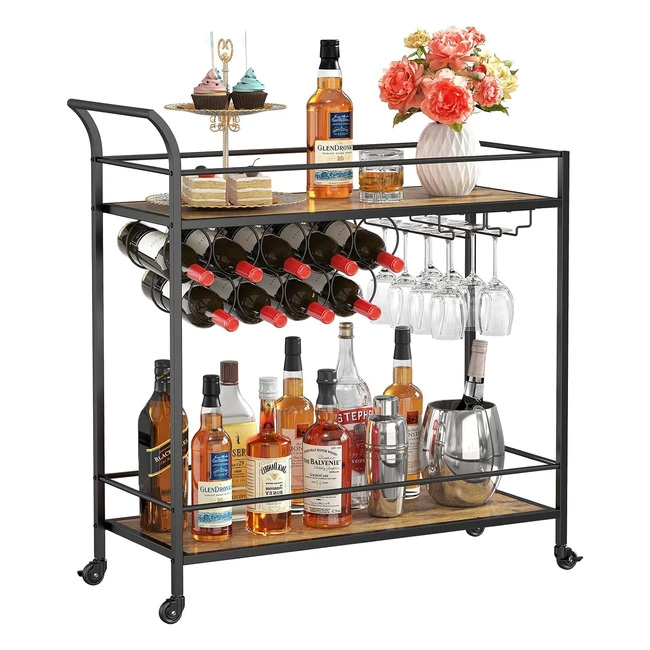 Carrello Cucina Lifewit con Ruote 80x332x878 cm Nero - 2 Ripiani, 9 Portabottiglie