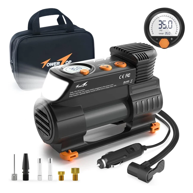 TowerTop Tyre Inflator Air Compressor 2x Faster Portable 12V Digital Tyre Pump