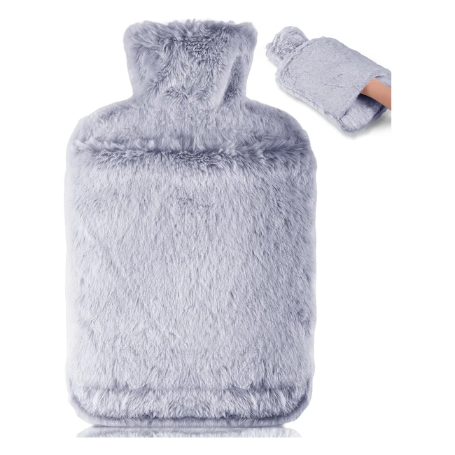 Luxury Bolei Hot Water Bottle 2L Faux Fur Cover Leakproof Neck Shoulder Pain Relief Blue